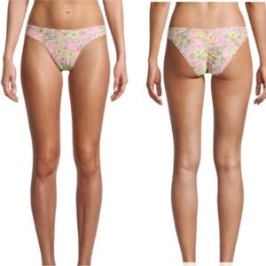 NEW Blu C Juniors Ruched Back Swimsuit Bottoms SZ Large in Pink‎ Tropical